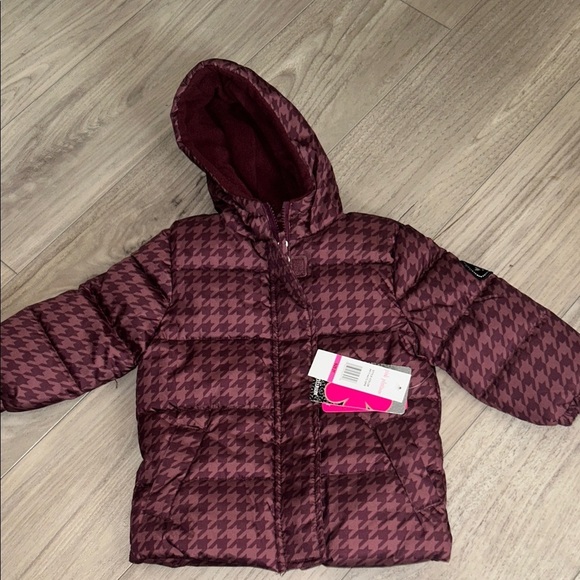 Pink Platinum Other - Pink Platinum Toddler Burgundy Houndstooth Puffer Jacket Fleece Lined 2T
